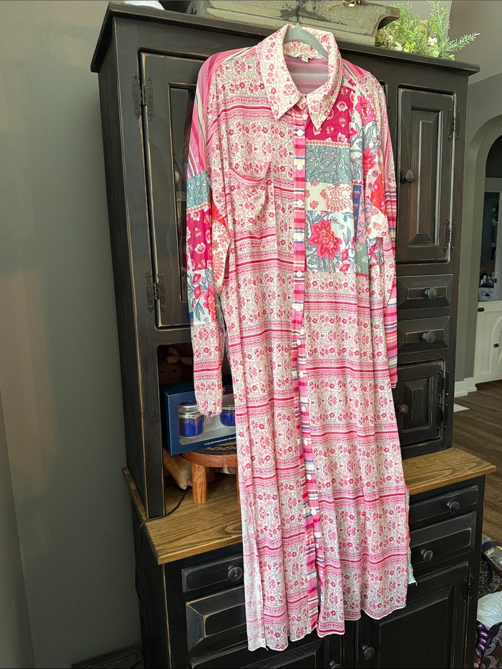 DAVI & DANI Pink Floral Patchwork Button-Down Tunic
